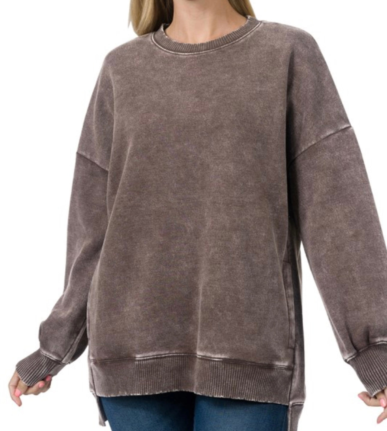 Brown Pocket Sweatshirt by Zenana