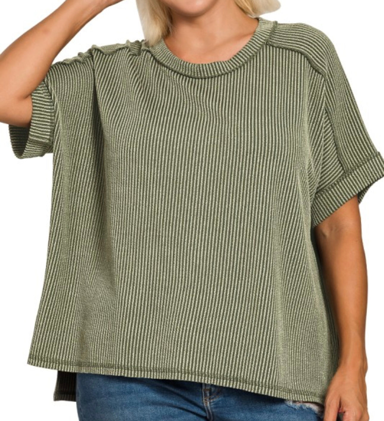 Green Ribbed Plus Top by Zenana