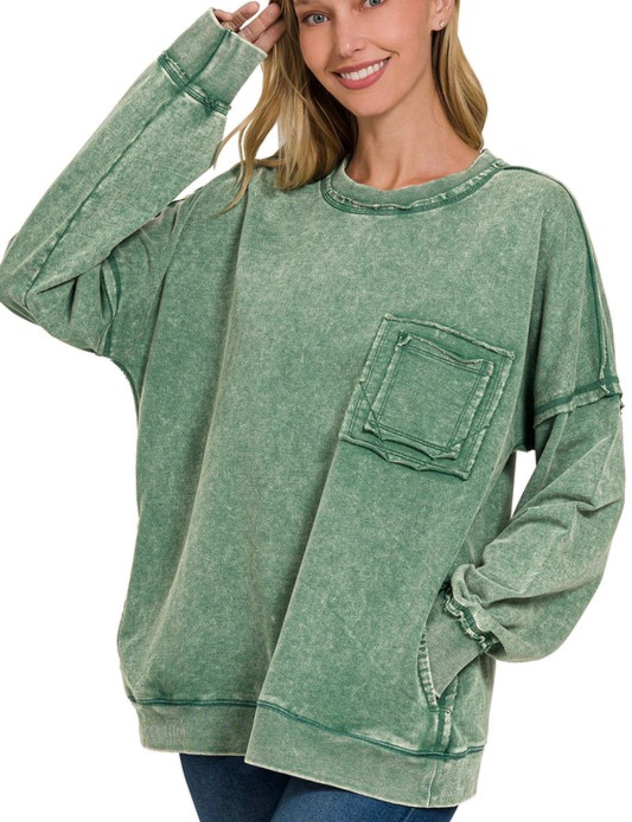 Emerald Pocket Sweatshirt by Zenana
