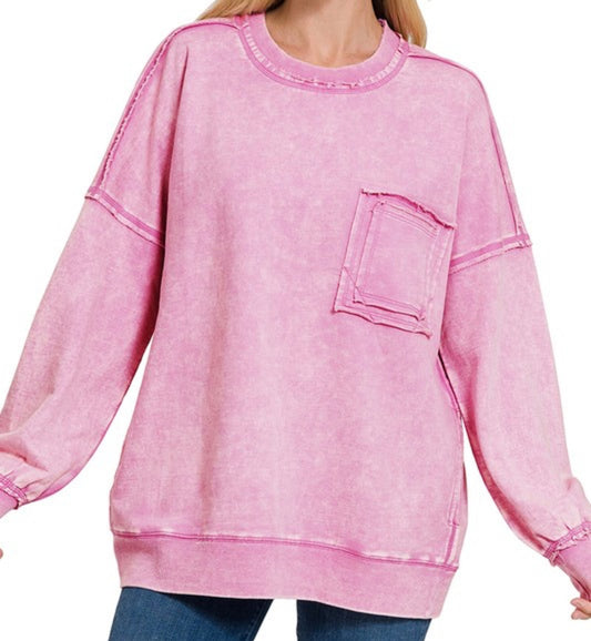 Pink Pocket Sweatshirt by Zenana