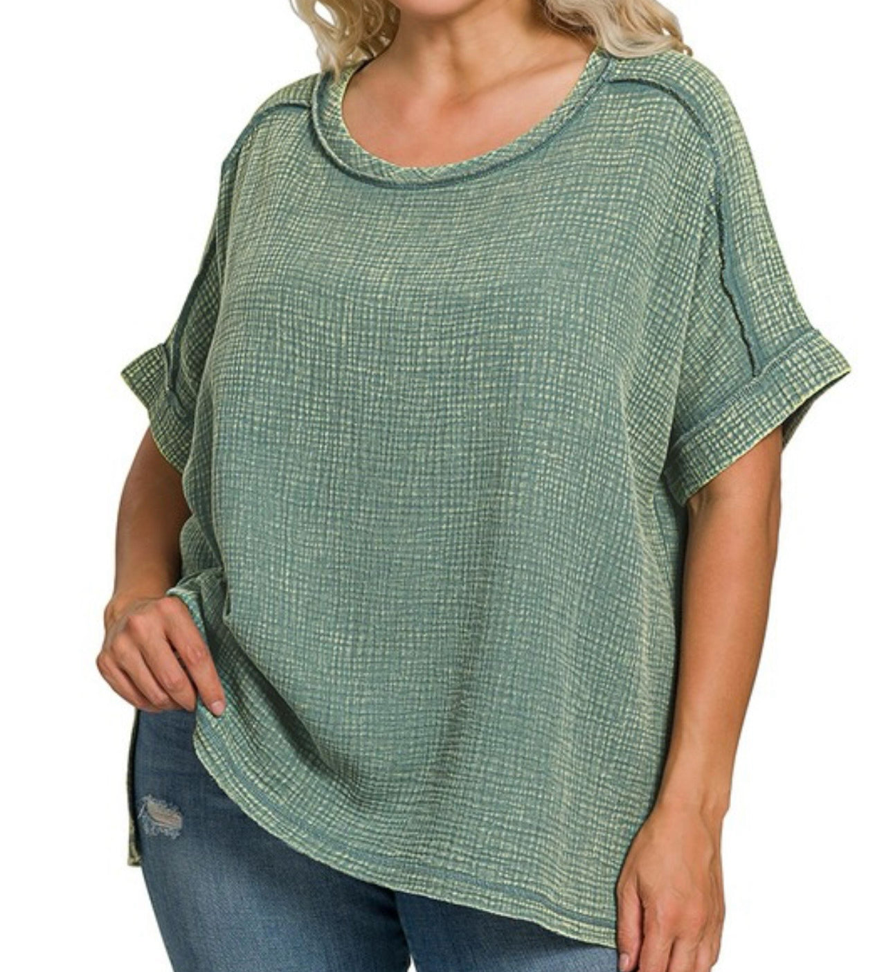 Distressed Green Top Zenana