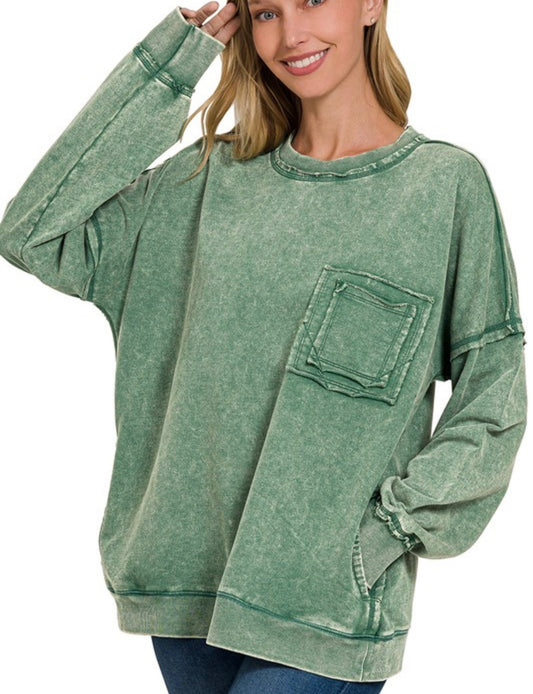Emerald Pocket Sweatshirt by Zenana
