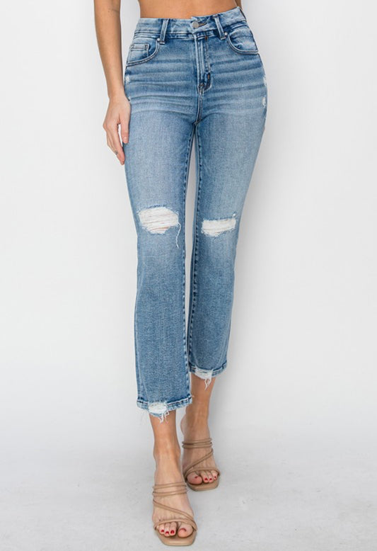 Risen High Rise Ankle Straight Jeans